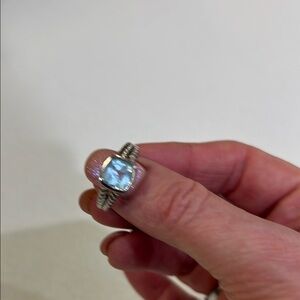 Elegant Silver-Toned Ring with Blue Gemstone